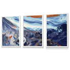 Set of 3 Abstract Blue and Orange Ocean Framed Art Prints | Artze Wall Art UK