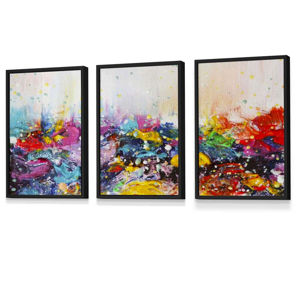 Set of 3 Abstract Colourful Paint Splashes Framed Art Prints | Artze Wall Art UK