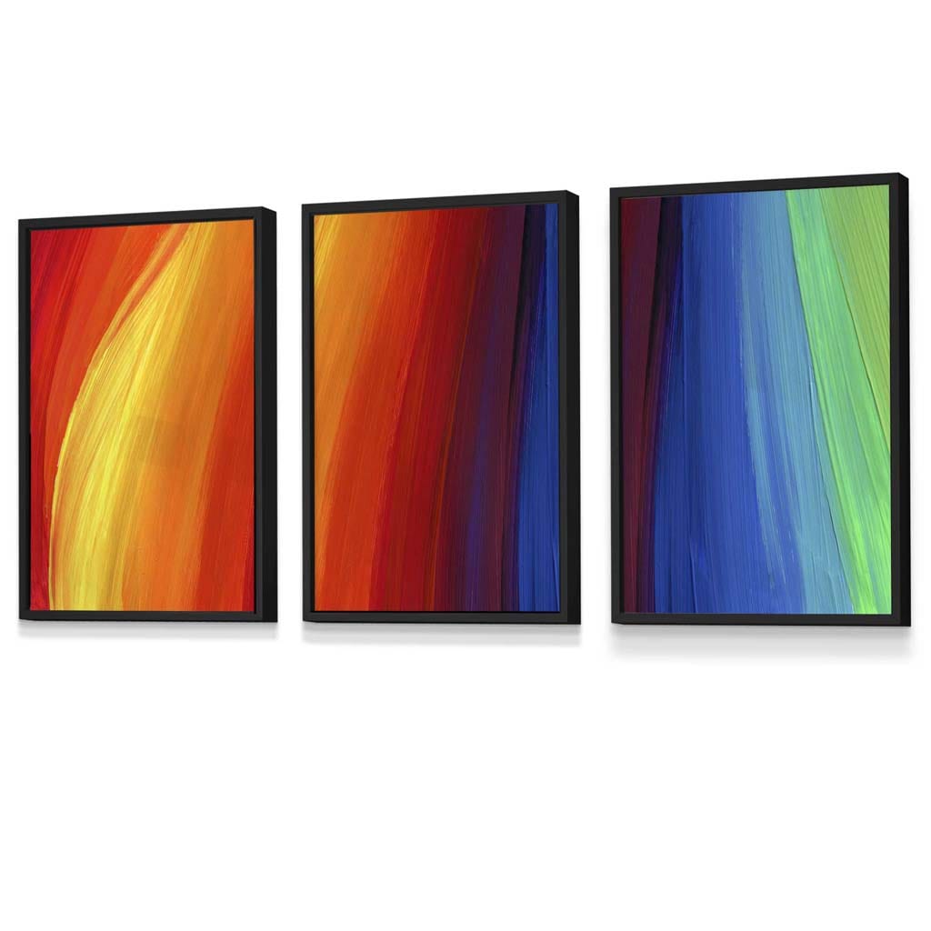 Set of 3 Abstract Colourful Rainbow Framed Art Prints | Artze Wall Art UK