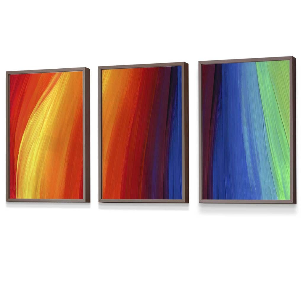Set of 3 Abstract Colourful Rainbow Framed Art Prints | Artze Wall Art UK