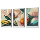 Set of 3 Oriental Abstract Petals in Teal and Pink Framed Art Prints | Artze Wall Art UK