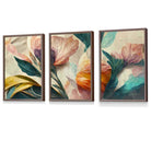 Set of 3 Oriental Abstract Petals in Teal and Pink Framed Art Prints | Artze Wall Art UK