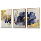 Set of 3 Oriental Abstract Flowers in Purple and Gold Framed Art Prints | Artze Wall Art UK