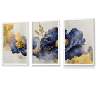 Set of 3 Oriental Abstract Flowers in Purple and Gold Framed Art Prints | Artze Wall Art UK