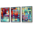 Set of 3 Geometric Abstract Colourful Squares Framed Art Prints | Artze Wall Art UK