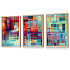 Set of 3 Geometric Abstract Colourful Squares Framed Art Prints | Artze Wall Art UK