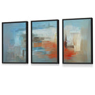 Set of 3 Geometric Abstract In Blue Orange White Framed Art Prints | Artze Wall Art UK