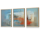 Set of 3 Geometric Abstract In Blue Orange White Framed Art Prints | Artze Wall Art UK