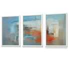 Set of 3 Geometric Abstract In Blue Orange White Framed Art Prints | Artze Wall Art UK