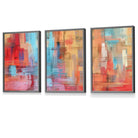 Set of 3 Geometric Abstract Strokes In Red Blue Yellow Framed Art Prints | Artze Wall Art UK
