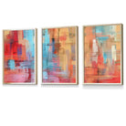 Set of 3 Geometric Abstract Strokes In Red Blue Yellow Framed Art Prints | Artze Wall Art UK