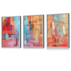 Set of 3 Geometric Abstract Strokes In Red Blue Yellow Framed Art Prints | Artze Wall Art UK