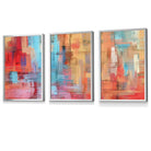 Set of 3 Geometric Abstract Strokes In Red Blue Yellow Framed Art Prints | Artze Wall Art UK