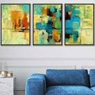 Set of 3 Geometric Abstract Strokes In Bright Green and Blue Wall Art Prints
