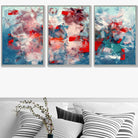 Set of 3 Geometric Abstract Squares In Red White and Blue Wall Art Prints