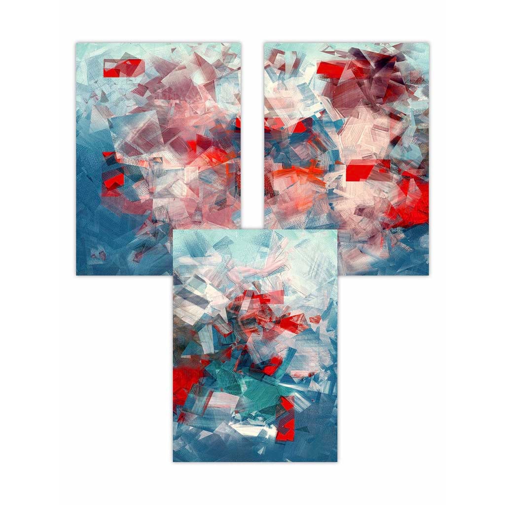 Set of 3 Geometric Abstract Squares In Red White and Blue Wall Art Prints