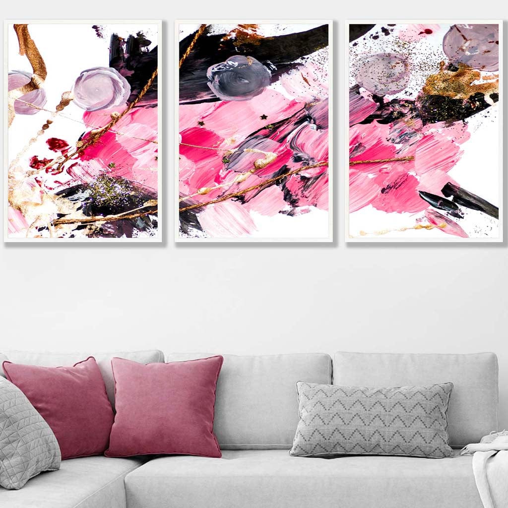 Set of 3 Geometric Abstract Pink Candy Wall Art Prints