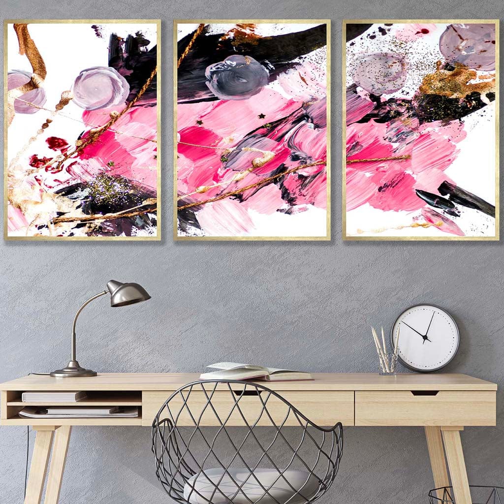 Set of 3 Geometric Abstract Pink Candy Wall Art Prints