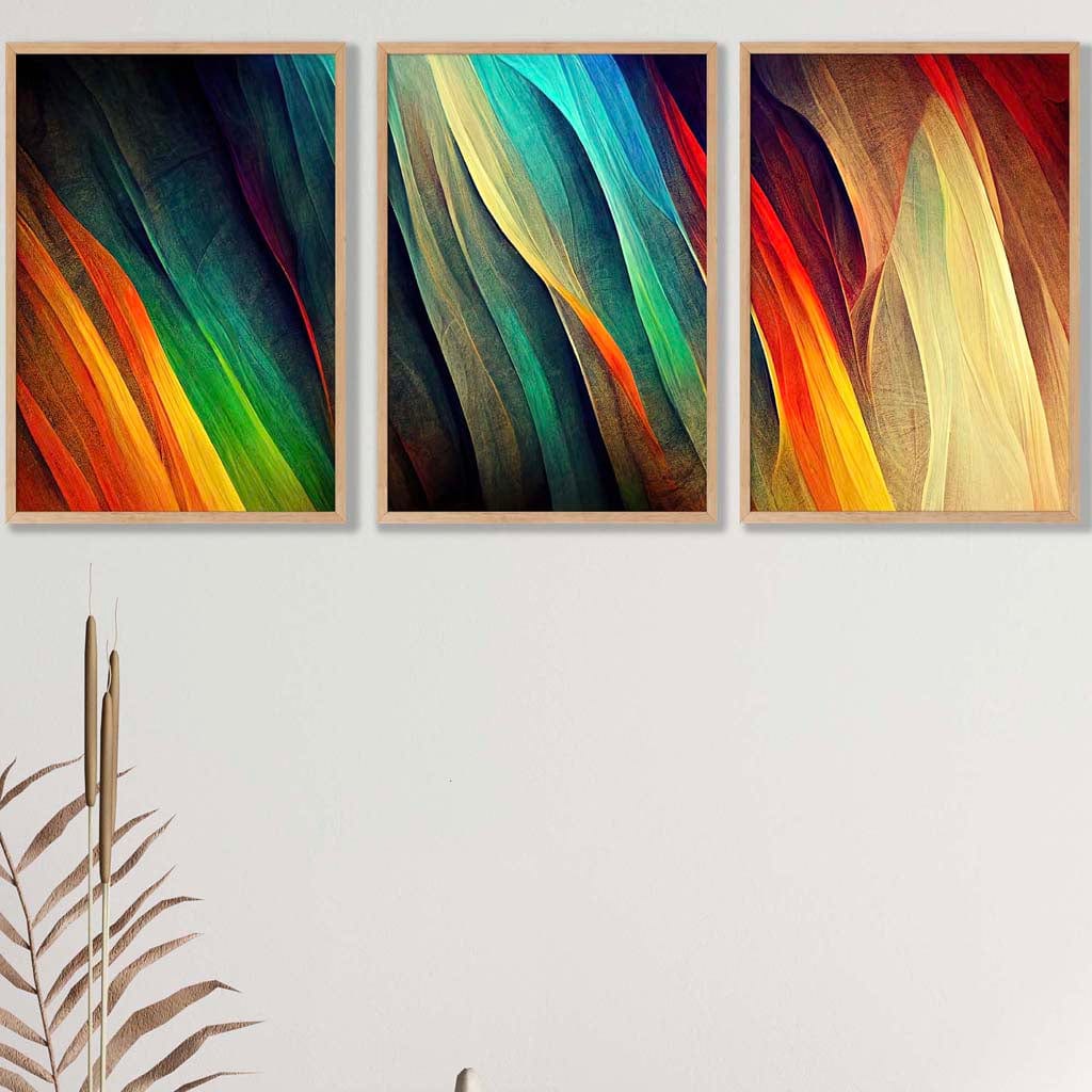 Set of 3 Abstract Ribbons of Bright Colours Wall Art Prints