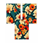 Set of 3 Abstract Oriental Stylized Flowers in Teal and Orange Wall Art Prints