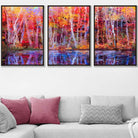 Set of 3 Abstract Summer Trees in Purple and Orange Wall Art Prints