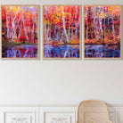 Set of 3 Abstract Summer Trees in Purple and Orange Wall Art Prints