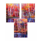 Set of 3 Abstract Summer Trees in Purple and Orange Wall Art Prints