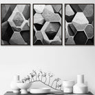 Set of 3 Geometric Abstract Black and Grey Hexagons Wall Art Prints