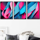 Set of 3 Geometric Abstract Bright Blue and Hot Pink Deco Shapes Wall Art Prints