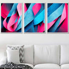 Set of 3 Geometric Abstract Bright Blue and Hot Pink Deco Shapes Wall Art Prints