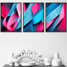 Set of 3 Geometric Abstract Bright Blue and Hot Pink Deco Shapes Wall Art Prints