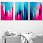 Set of 3 Geometric Abstract Bright Blue and Hot Pink Miami Wall Art Prints