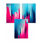 Set of 3 Geometric Abstract Bright Blue and Hot Pink Miami Wall Art Prints