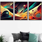 Set of 3 Geometric Abstract Bright Orange Blue and Yellow Mars Wall Art Prints
