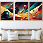 Set of 3 Geometric Abstract Bright Orange Blue and Yellow Mars Wall Art Prints