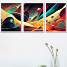 Set of 3 Geometric Abstract Bright Orange Blue and Yellow Mars Wall Art Prints