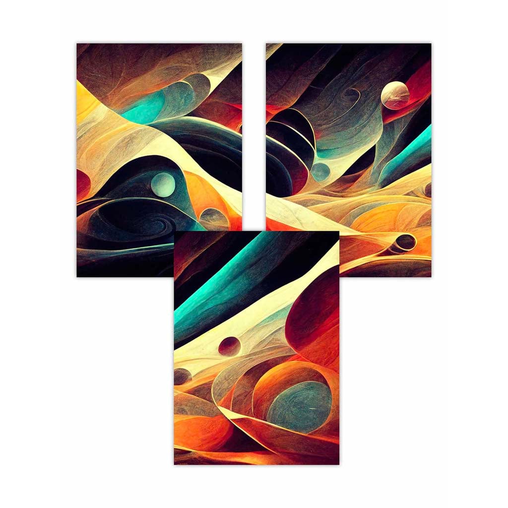 Set of 3 Geometric Abstract Bright Orange Blue and Yellow Mars Wall Art Prints
