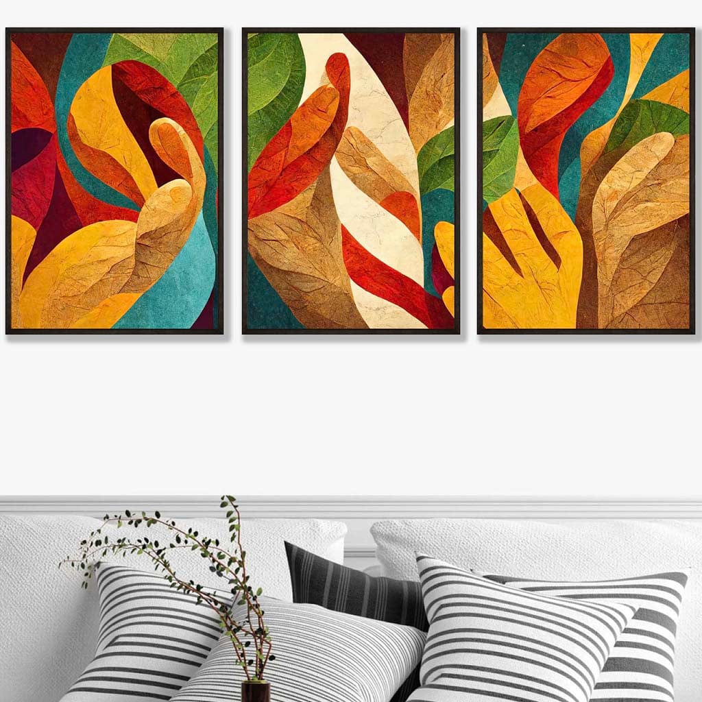 Set of 3 Abstract Colourful Retro Textured Shapes Wall Art Prints