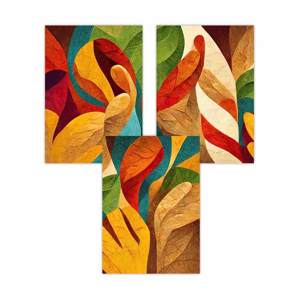Set of 3 Abstract Colourful Retro Textured Shapes Wall Art Prints