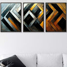 Set of 3 Abstract Metallic Distressed Mosaic Wall Art Prints