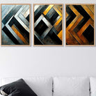 Set of 3 Abstract Metallic Distressed Mosaic Wall Art Prints