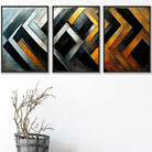 Set of 3 Abstract Metallic Distressed Mosaic Wall Art Prints