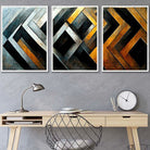 Set of 3 Abstract Metallic Distressed Mosaic Wall Art Prints