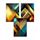 Set of 3 Abstract Multi Yellow Blue Distressed Mosaic Wall Art Prints
