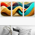 Set of 3 Abstract Yellow Blue Cerulean Waves Wall Art Prints