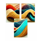 Set of 3 Abstract Yellow Blue Cerulean Waves Wall Art Prints