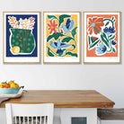 Set of 3 Artisan Floral Posters in Bright Blue, Green and Yellow