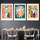 Flower Market Prints in Green, FRAMED Set of 3 with Flowers of London, Edinburgh, Dublin | Artze Wall Art UK