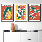 Set of 3 Artisan Fruit Posters in Red Green Yellow