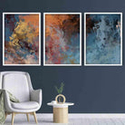 Set of 3 Abstract Blue and Orange Wall Art Prints